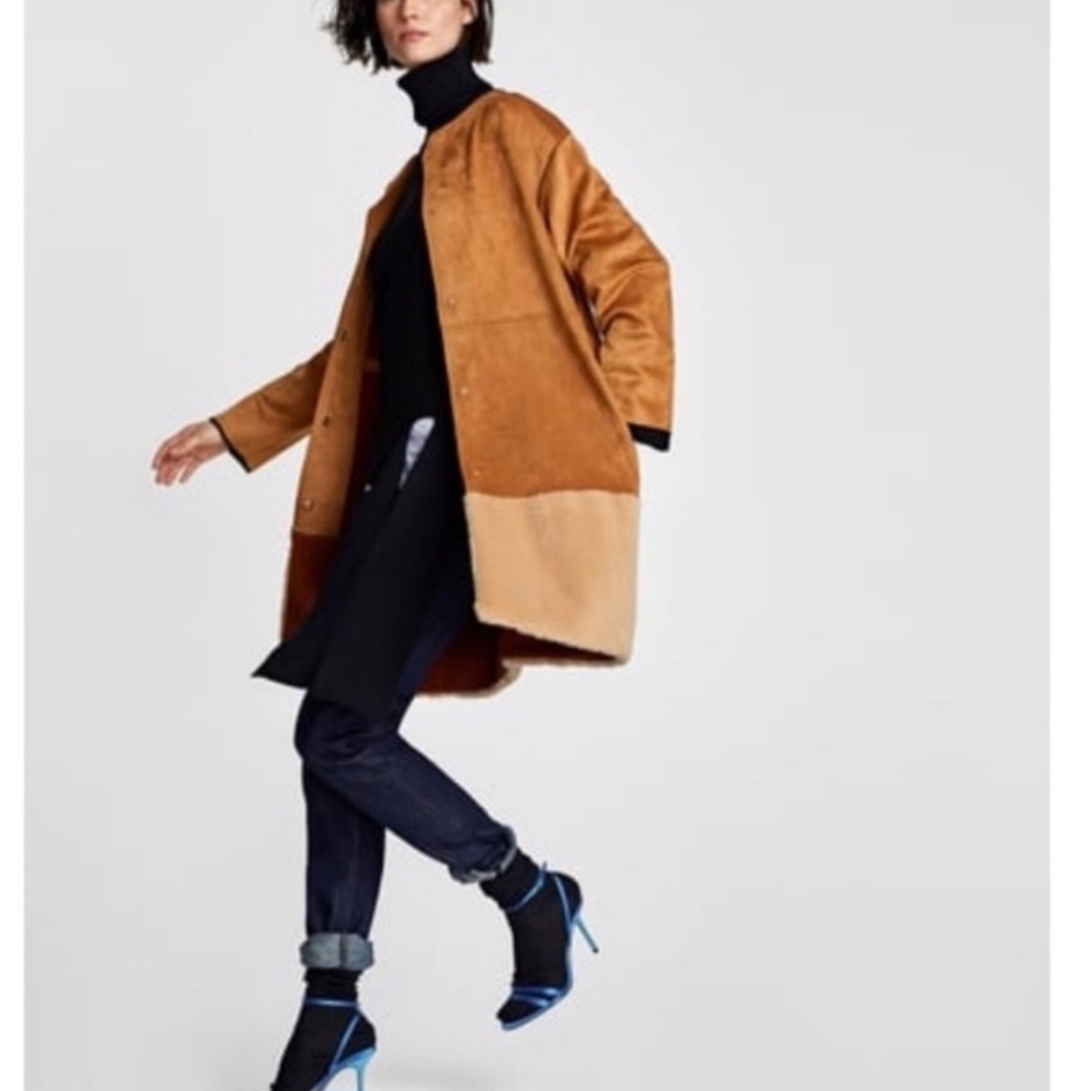 Zara Faux‎ Suede And Faux Fur Jacket